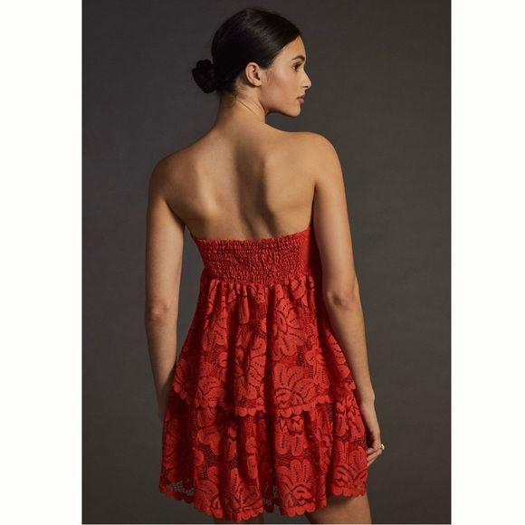 ❤️ Anthropologie ❤️ Maeve Strapless Lace Mini Dress Red Strapless XL new - Picture 3 of 8